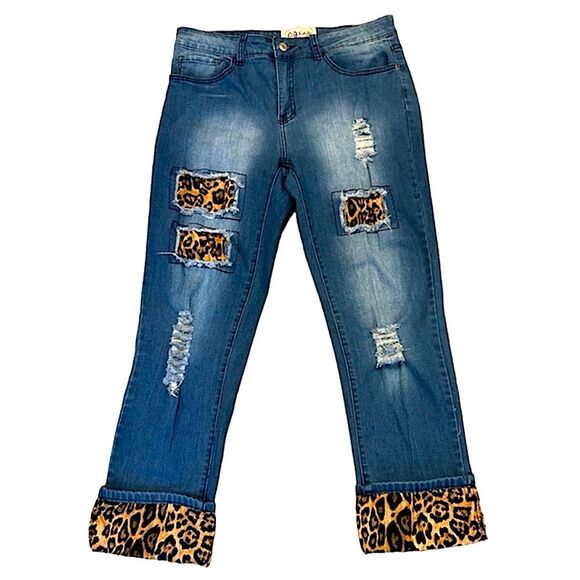 L&B Leopard patch work cropped jeans Size 22 - Picture 7 of 7